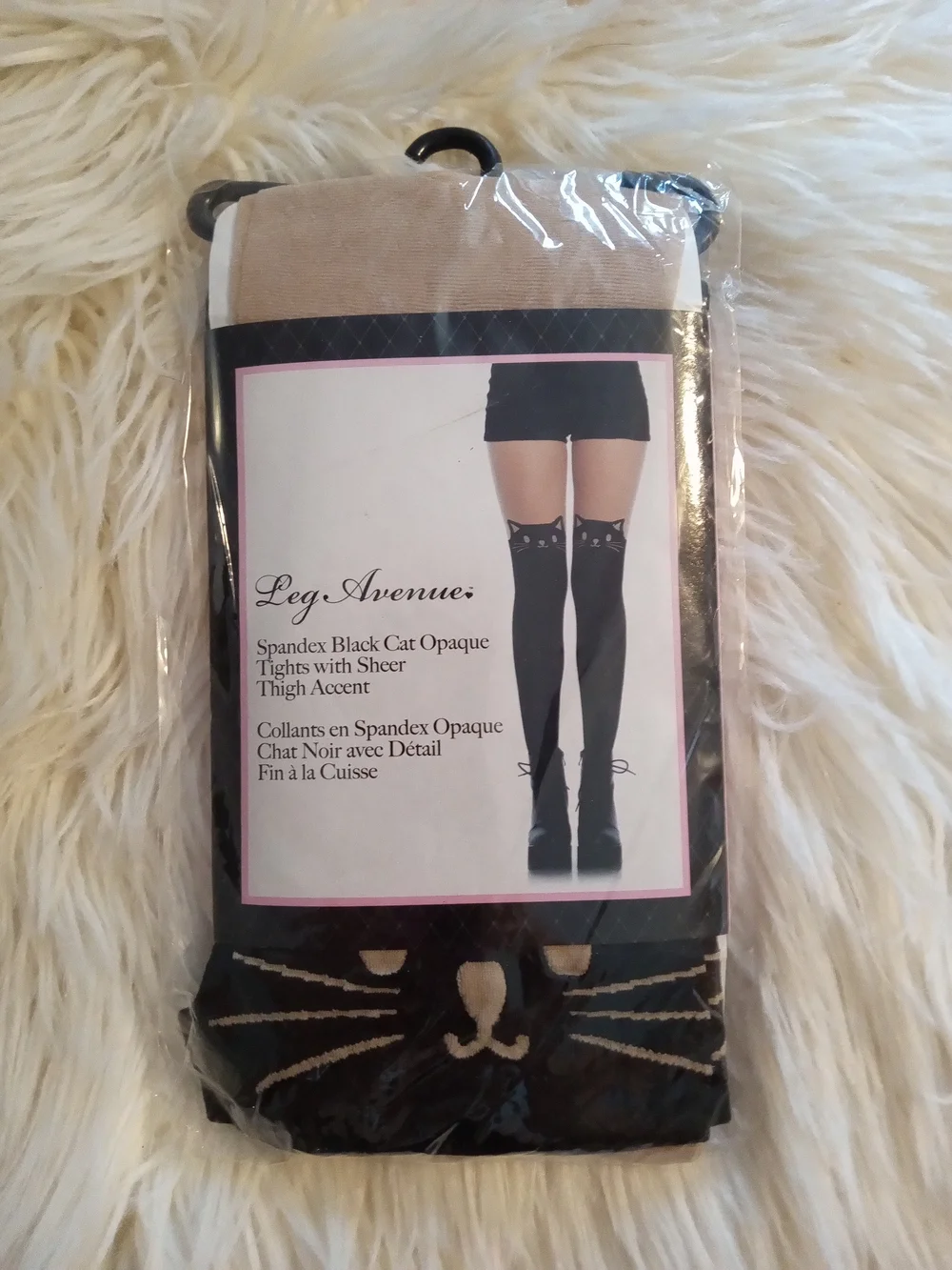 Leg Avenue Black Opaque Cat Thigh-High Tights with Cream Accent